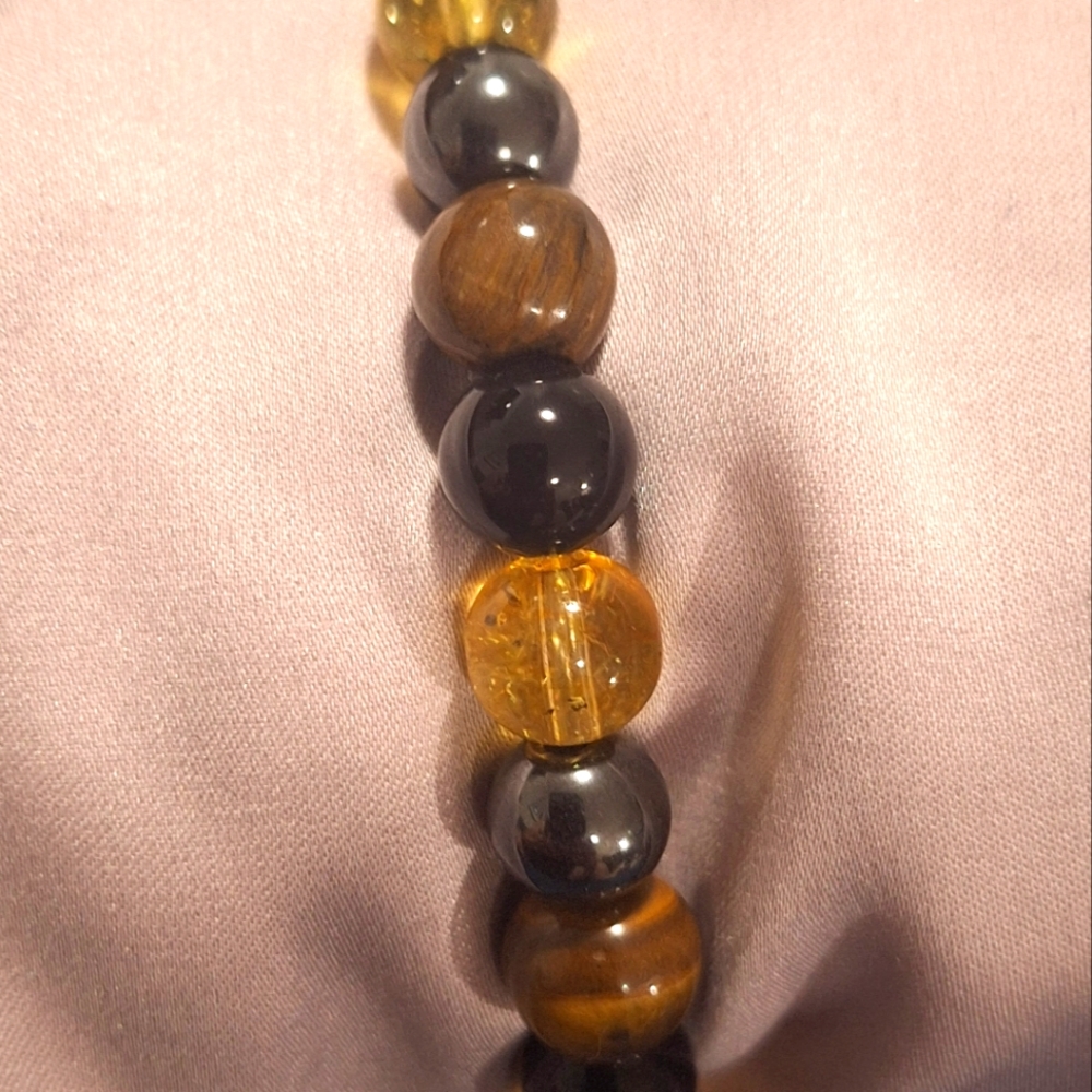 Gold and Brown Beaded Bracelet with Metallic Accents